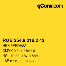 カラーコード: RGB 254.9 218.2 42 | qconv.com
