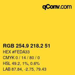 カラーコード: RGB 254.9 218.2 51 | qconv.com