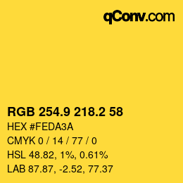 カラーコード: RGB 254.9 218.2 58 | qconv.com