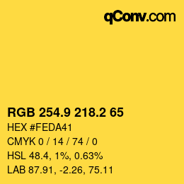 カラーコード: RGB 254.9 218.2 65 | qconv.com