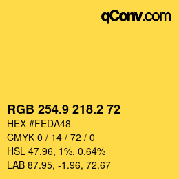 カラーコード: RGB 254.9 218.2 72 | qconv.com
