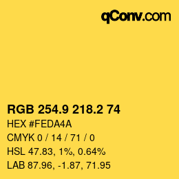 カラーコード: RGB 254.9 218.2 74 | qconv.com