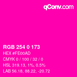 Color code: RGB 254 0 173 | qconv.com