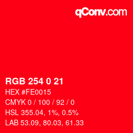 Color code: RGB 254 0 21 | qconv.com