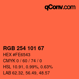 Color code: RGB 254 101 67 | qconv.com