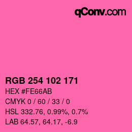 Color code: RGB 254 102 171 | qconv.com