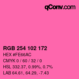 Color code: RGB 254 102 172 | qconv.com