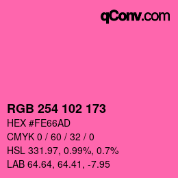 Color code: RGB 254 102 173 | qconv.com