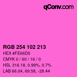 Color code: RGB 254 102 213 | qconv.com