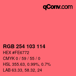 颜色代码: RGB 254 103 114 | qconv.com