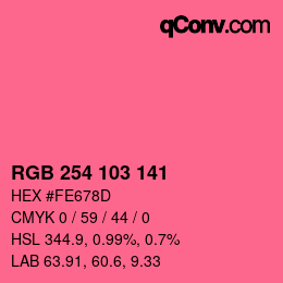 颜色代码: RGB 254 103 141 | qconv.com