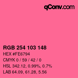 Color code: RGB 254 103 148 | qconv.com