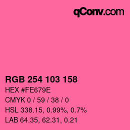颜色代码: RGB 254 103 158 | qconv.com