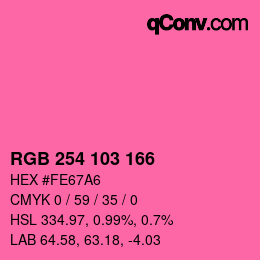 Color code: RGB 254 103 166 | qconv.com
