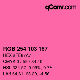 Farbcode: RGB 254 103 167 | qconv.com