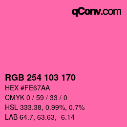 颜色代码: RGB 254 103 170 | qconv.com