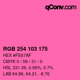 Color code: RGB 254 103 175 | qconv.com