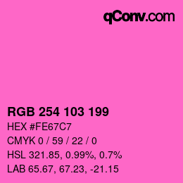 Color code: RGB 254 103 199 | qconv.com