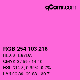 Color code: RGB 254 103 218 | qconv.com