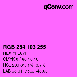 Color code: RGB 254 103 255 | qconv.com