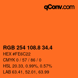 カラーコード: RGB 254 108.8 34.4 | qconv.com