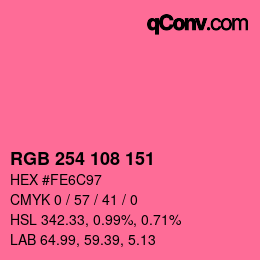 Color code: RGB 254 108 151 | qconv.com