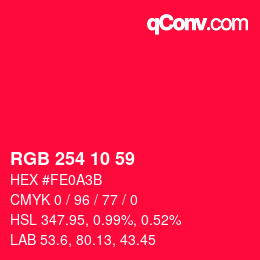 Color code: RGB 254 10 59 | qconv.com