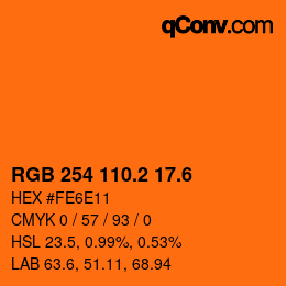 カラーコード: RGB 254 110.2 17.6 | qconv.com