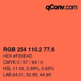 カラーコード: RGB 254 110.2 77.6 | qconv.com
