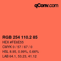 カラーコード: RGB 254 110.2 85 | qconv.com