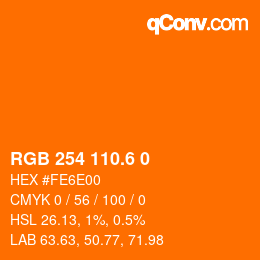 カラーコード: RGB 254 110.6 0 | qconv.com