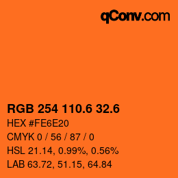カラーコード: RGB 254 110.6 32.6 | qconv.com