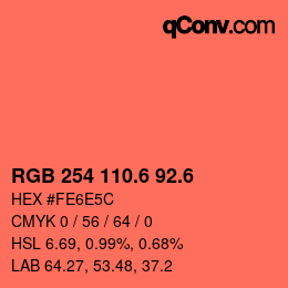 カラーコード: RGB 254 110.6 92.6 | qconv.com