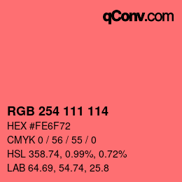 Color code: RGB 254 111 114 | qconv.com