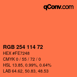 Color code: RGB 254 114 72 | qconv.com