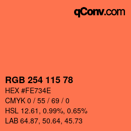 Color code: RGB 254 115 78 | qconv.com