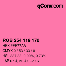 Color code: RGB 254 119 170 | qconv.com