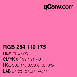 Color code: RGB 254 119 175 | qconv.com