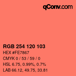 颜色代码: RGB 254 120 103 | qconv.com