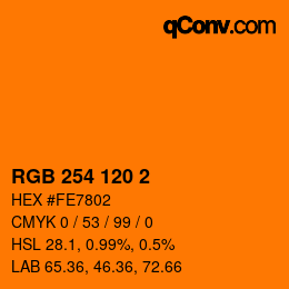 Color code: RGB 254 120 2 | qconv.com
