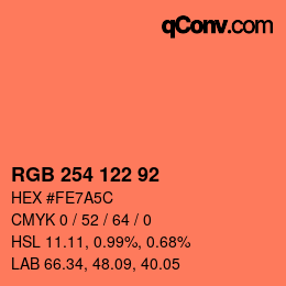 カラーコード: RGB 254 122 92 | qconv.com