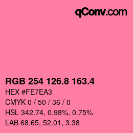 カラーコード: RGB 254 126.8 163.4 | qconv.com