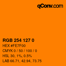Color code: RGB 254 127 0 | qconv.com