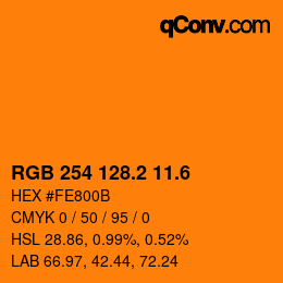カラーコード: RGB 254 128.2 11.6 | qconv.com