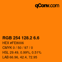 カラーコード: RGB 254 128.2 6.6 | qconv.com