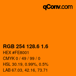 カラーコード: RGB 254 128.6 1.6 | qconv.com