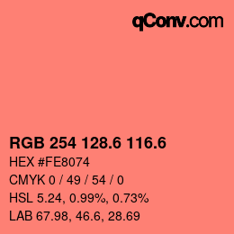 カラーコード: RGB 254 128.6 116.6 | qconv.com