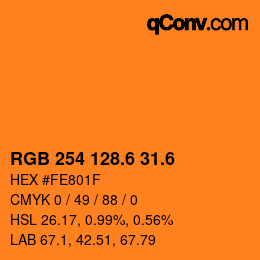 カラーコード: RGB 254 128.6 31.6 | qconv.com