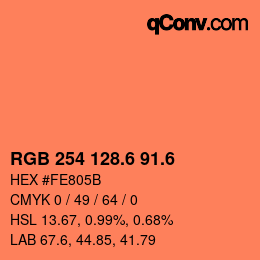 カラーコード: RGB 254 128.6 91.6 | qconv.com