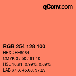 颜色代码: RGB 254 128 100 | qconv.com
